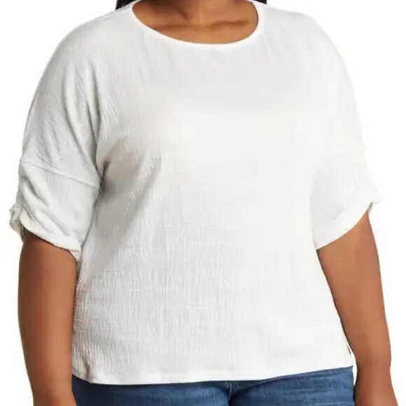 Max Studio Top Size 3X White Cinched Sleeve Jersey Dropped-Shoulder Blouse NWT - Picture 1 of 14